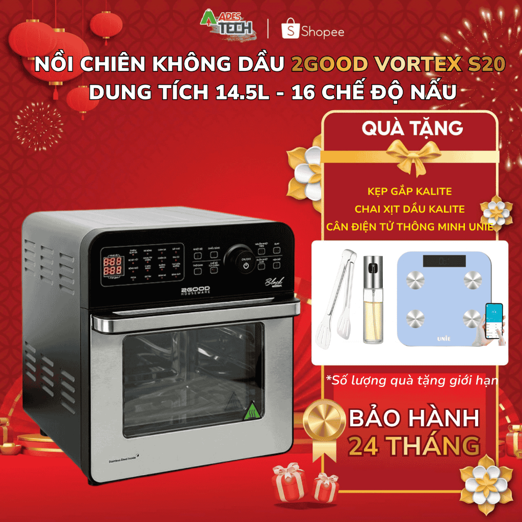 [Xả Kho] Nồi Chiên Không Dầu 2GOOD Vortex S20 Inox 304 Chống Gỉ Đa Chức Năng Cao Cấp✔️Chính Hãng✔️Bả