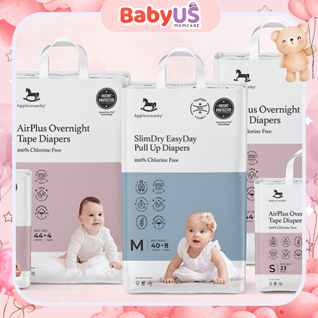 Bỉm tã quần/ tã dán ĐÊM Applecrumby đủ size S/M/XL/XXL tã ngựa siêu thấm hút và khô thoáng [babyUS]