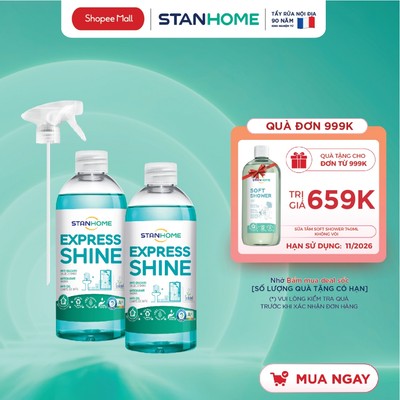 Combo xịt tẩy cặn canxi nước cứng cho nhà tắm Stanhome Express Shine 500ml/chai