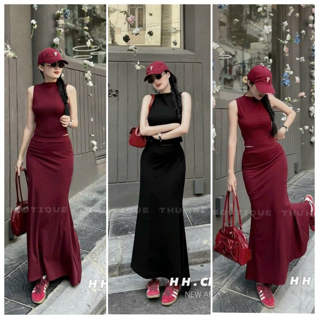 Set chân váy đuôi cá v áo ba lỗ cổ lọ, Set Áo Ba Lỗ Cổ Lọ Kèm Chân Váy Đuôi Cá Sang Chảnh Tiểu Thư🦋🦋