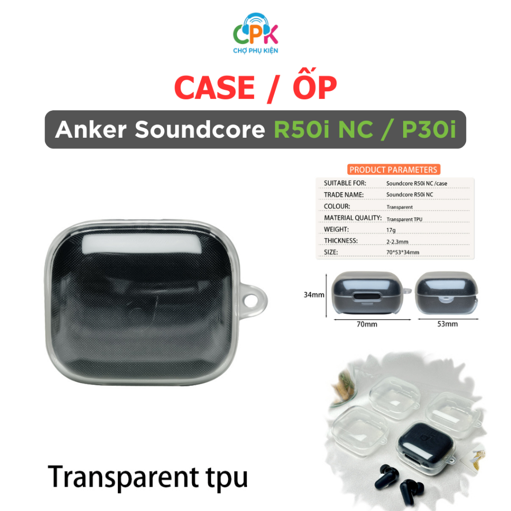 Case ốp bao silicone cho tai nghe Anker Soundcore R50i NC / P30i - Kèm móc khóa