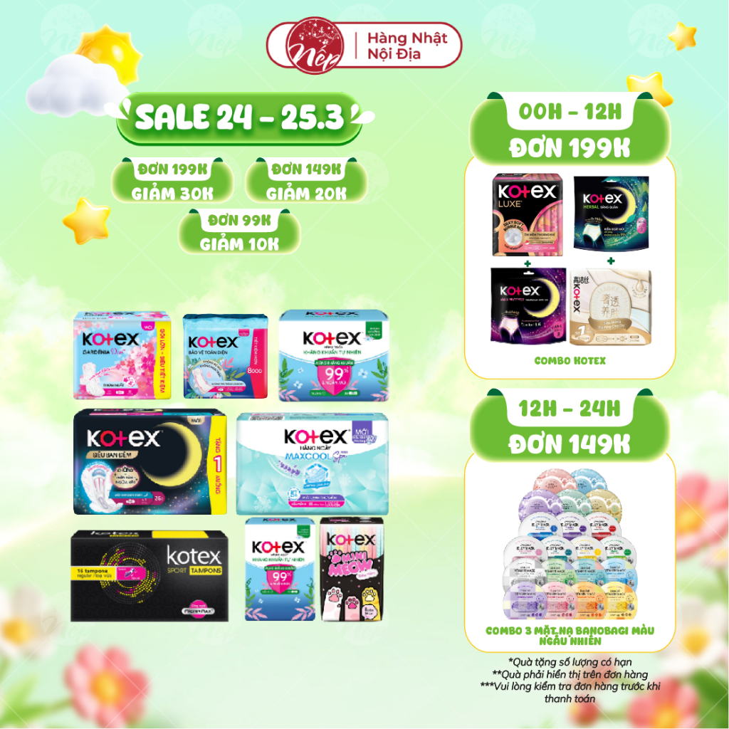 [Tổng] Băng vệ sinh Kotex hàng ngày, ban đêm, khô thoáng, max cool. Siêu mỏng, thấm hút - nepshop1