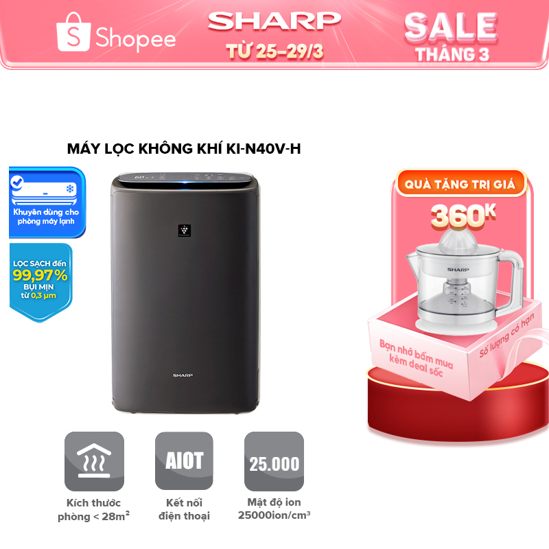 Máy lọc khí và tạo ẩm Sharp KI-N40V-W/H - Hàng chính hãng bảo hành 12 tháng