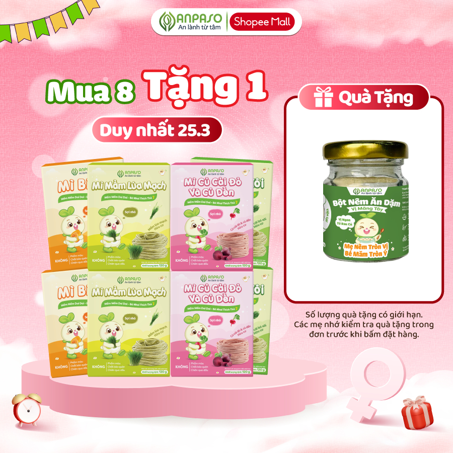 Combo Mì Ăn Dặm Rau củ Anpaso - Combo Mix 4 vị 480g