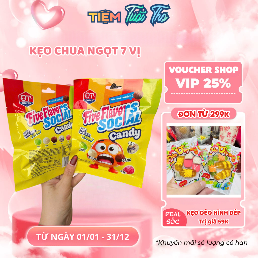 Combo 3 gói kẹo chua ngọt 7 vị.chua, ngọt, cay, đắng, mặn - Tiệm Tuổi Thơ