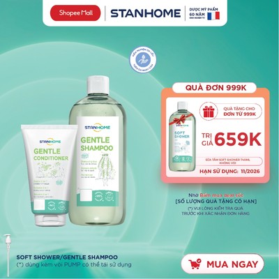 Combo dầu gội dầu xả không silicone cho da đầu nhạy cảm, tóc bết Stanhome Gentle Shampoo -Gentle Conditioner