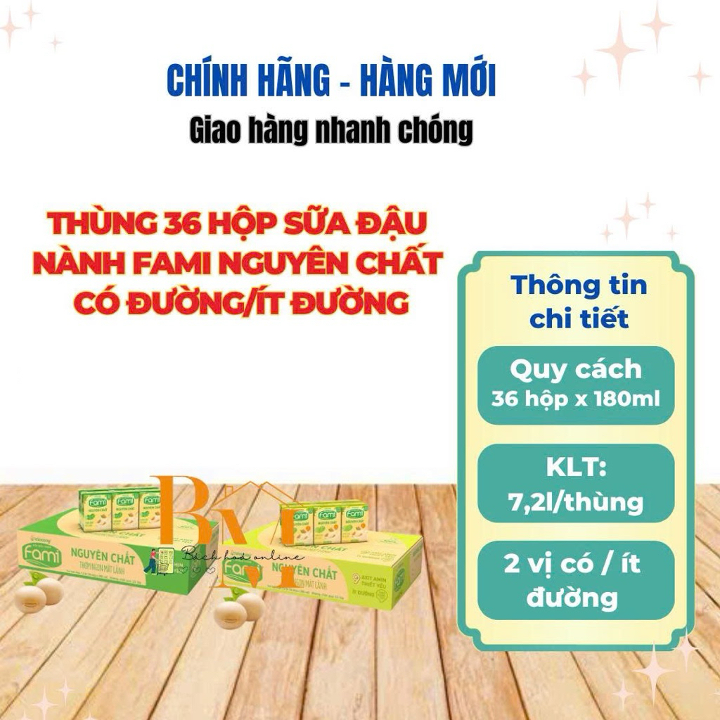 Thùng 36 hộp sữa đậu nành Fami nguyên chất/ nguyên chất ít đường / canxi / canxi it đường Fami 200ml