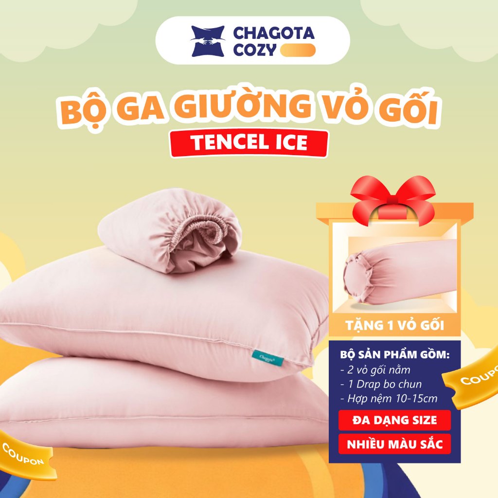 Bộ Ga Gối 3 Món Silk Ice CHAOTA 1mx2m - 2mx2m2, Đặc Tính Kháng Khuẩn, Vải Mát Lạnh, Giảm Ma Sát ( 1 