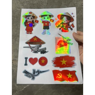 Sticker Việt Nam Dán Xe Decal Nhôm 7 Màu Hologram Nhãn Dán Việt Nam Set A4 Dán Laptop,Xe Máy,Mũ B Hiểm - SET2