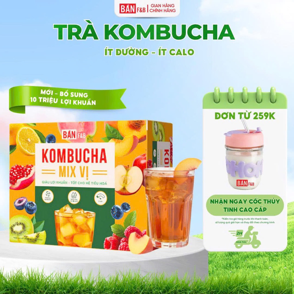 Trà Kombucha Mix Vị Thanh Mát Cơ Thể, Giàu Lợi Khuẩn, Đẹp Dáng Đẹp Da, Ít Calo Bổ Sung Lợi Khuẩn - Bản F&B