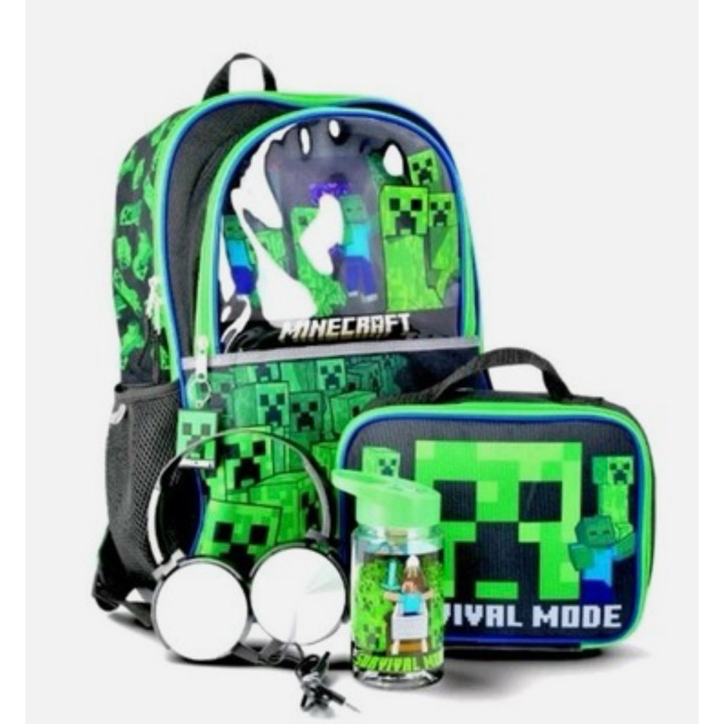 Set balo Minecraft tiểu học 3 món(balo,lunch box,bình nước)