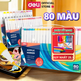 [TẶNG FIBER PEN] Bút Màu Acrylic Marker Deli 80 Màu - Túi Nhựa Vẽ Trên Mọi Chất Liệu Mực Bền Lâu Phai Mực Chuẩn Màu Đi