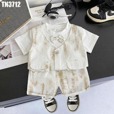 Set Áo Thun Giả Gile 2 Túi Đính Nơ Quần Đùi Cho Bé Trai 1-5 Tuổi MINTSCLOSET Quảng Châu - TN3712