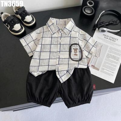 Bộ Quần Áo Bé Trai Sơ Mi Kẻ Caro Quần Jogger Đen Phong Cách Hàn Quốc MINTSCLOSET Quảng Châu - TN3659