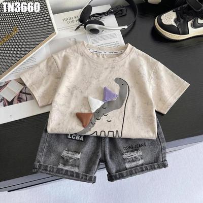 Bộ Quần Áo Bé Trai Áo Thun Khủng Long 3D Nổi Quần Short Jean Rách MINTSCLOSET Quảng Châu - TN3660