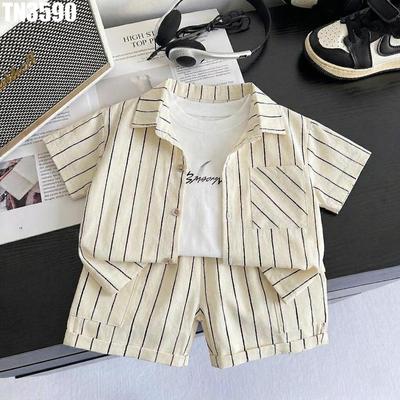 Set Bộ Áo Sơ Mi Tay Ngắn Quần Sọc Áo Thun Tay Ngắn Bé Trai 1-5 Tuổi MINTSCLOSET Quảng Châu - TN3590
