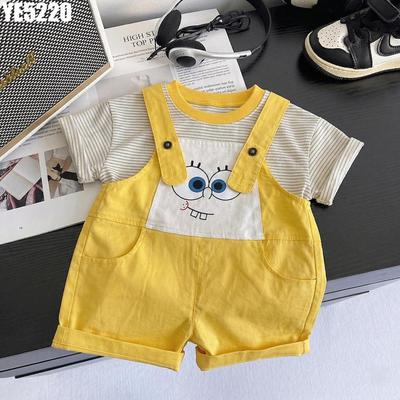 Set Bộ Yếm Quần Áo Thun Tay Ngắn Sọc SpongeBob Vàng Bé Trai 1-5 Tuổi MINTSCLOSET Quảng Châu - YE5220