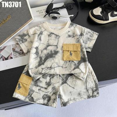 Set Đồ Bộ Áo Thun Tay Ngắn Quần Đùi Loang Logo Cho Bé Trai 1-5 Tuổi MINTSCLOSET Quảng Châu -TN3701