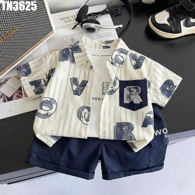 Set Áo Sơ Mi Tay Ngắn Sọc Chữ Quần Kaki Thun Sát Nách Bé Trai 1-5 Tuổi MINTSCLOSET Quảng Châu TN3625
