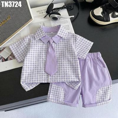 Set Áo Sơ Mi Tay Ngắn Cà Vạt Quần Đùi Tím Cho Bé Trai 1-5 Tuổi MINTSCLOSET Quảng Châu - TN3724