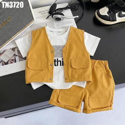 Set Bộ Quần Áo Gile Dây Kéo Áo Thun Tay Ngắn Họa Tiết Bé Trai 1-5 Tuổi MINTSCLOSET Quảng Châu TN3720