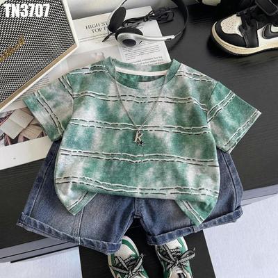 Set Áo Thun Tay Ngắn Loang Dây Chuyền Quần Đùi Jean Bé Trai 1-5 Tuổi MINTSCLOSET Quảng Châu - TN3707