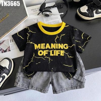 Set Áo Thun Tay Ngắn In Chữ Quần Denim Cho Bé Trai 1-5 Tuổi MINTSCLOSET Quảng Châu - TN3665