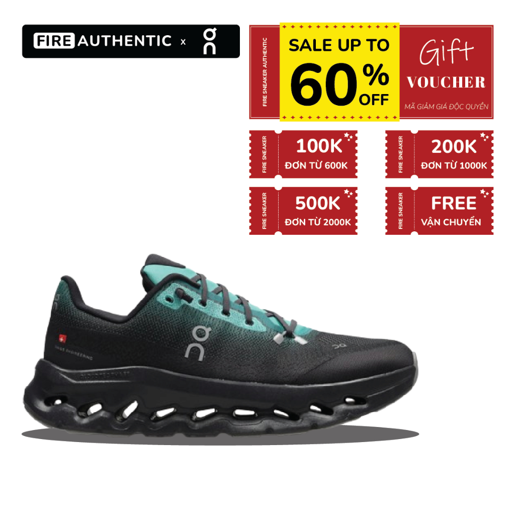 | Fire Authentic | Giày ON Running Brand Ivory Black/Teal Blue Cloud Cloudtilt OC Running