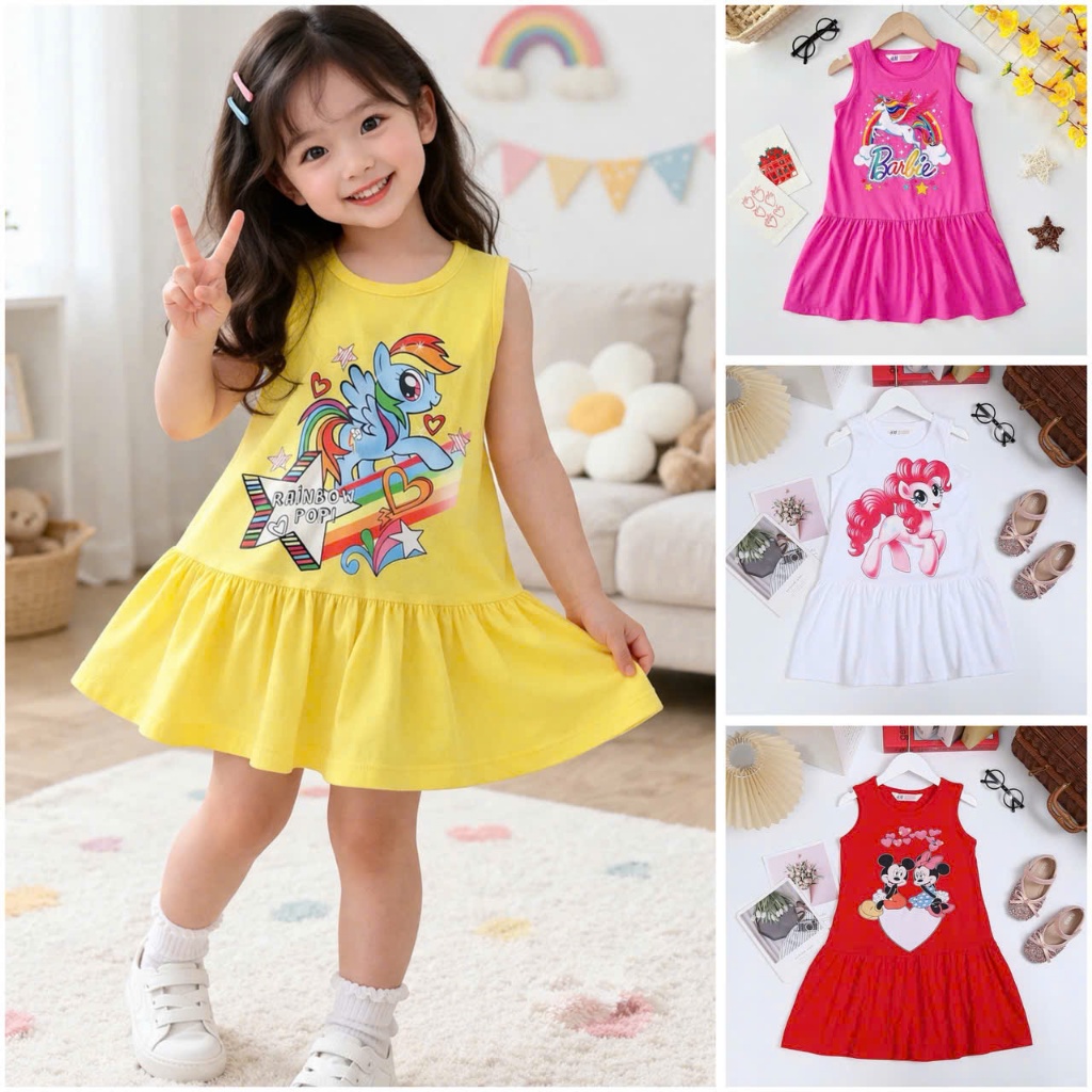 (12-37kg) Váy đầm sát nách đuôi cá bé gái vải cotton thoáng mát - Hozzy Kids