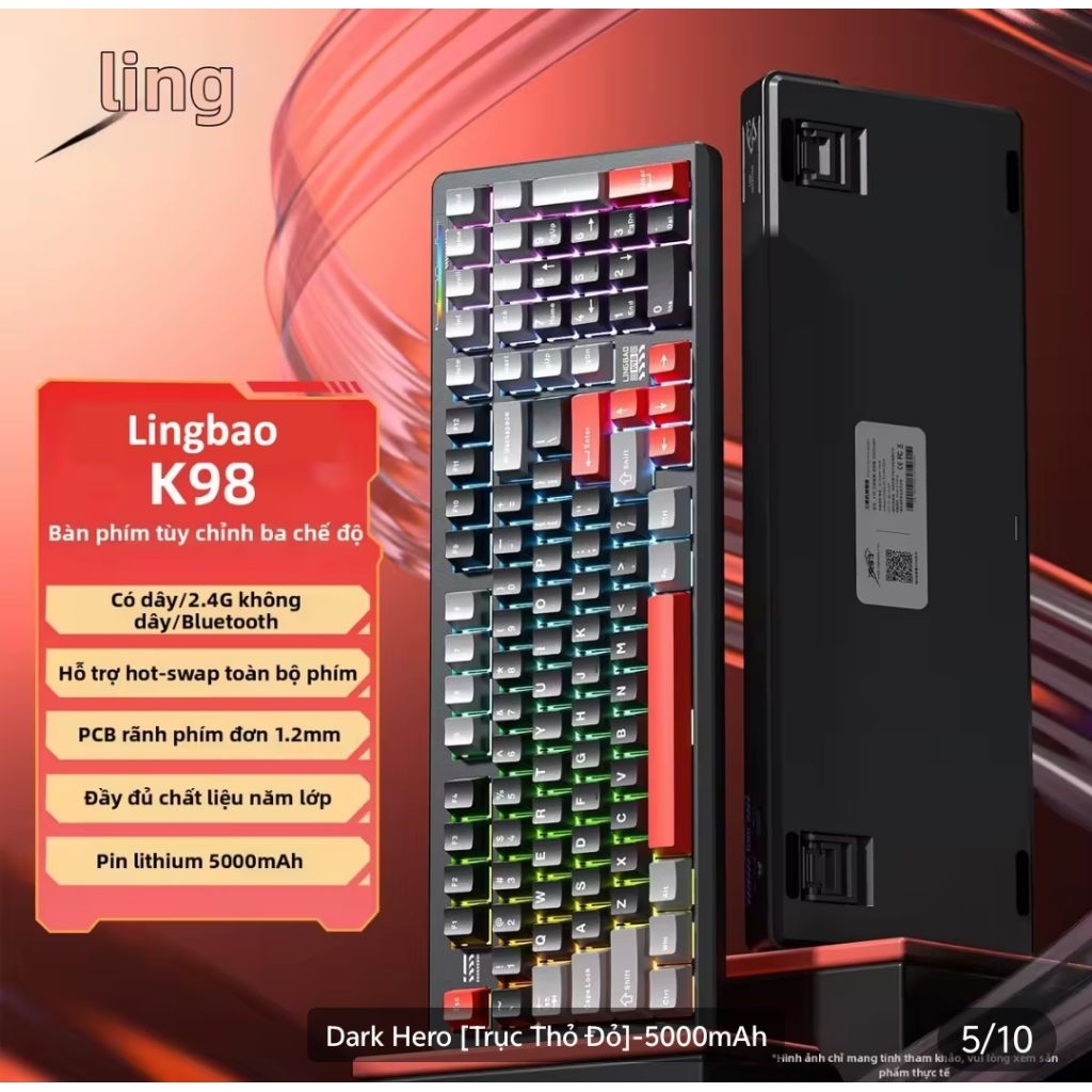 Bàn Phím Cơ Không Dây K98, 3 Chế Độ, Led RGB
