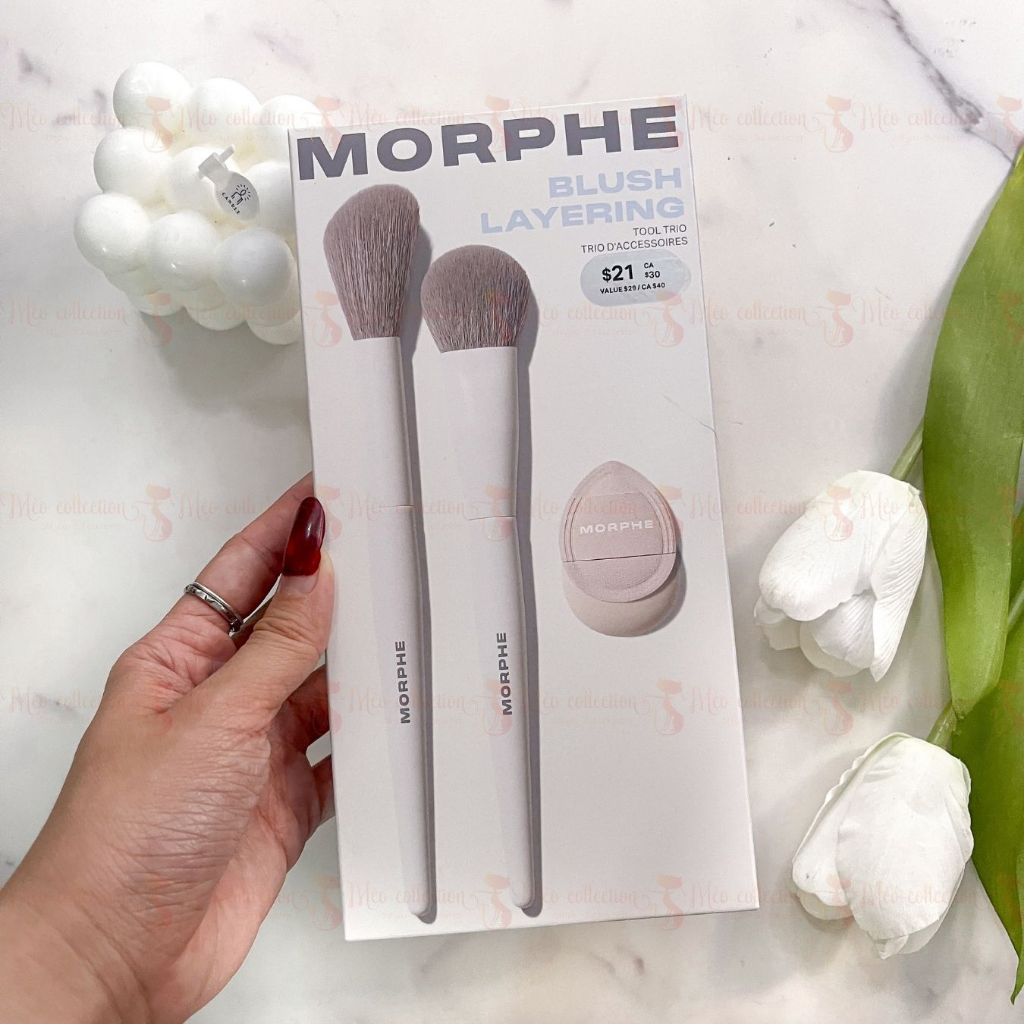 Set 2 cọ má hồng + bông phấn Morphe Blush Layering Tool Trio