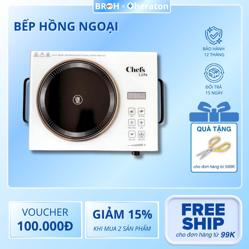 Bếp Hồng Ngoại Cảm Ứng CHEFS LIFE, Bếp Hồng Ngoại Đơn CHER LIFE Công Suất Lớn 3500W - Sheraton