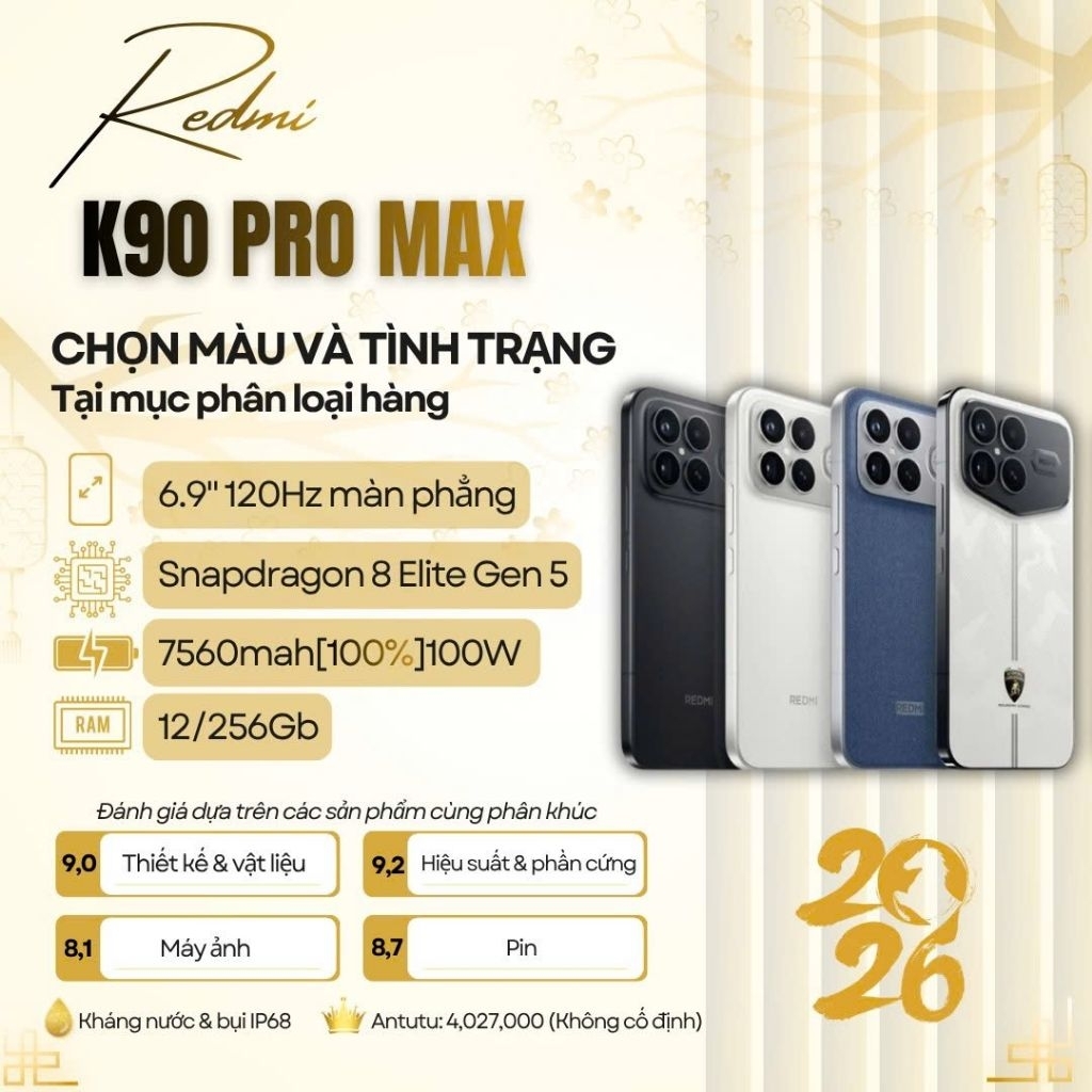 [Hàng sẵn]Điện thoại Redmi K90 Pro Max 12/256Gb 12/512Gb Up Rom QT QSD 99%