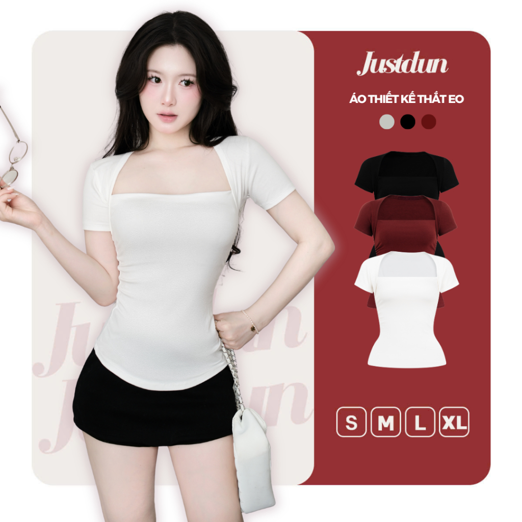 Áo Thun Nhún Eo Ngắn Tay Ôm Body Cotton Mịn JUSTDUN