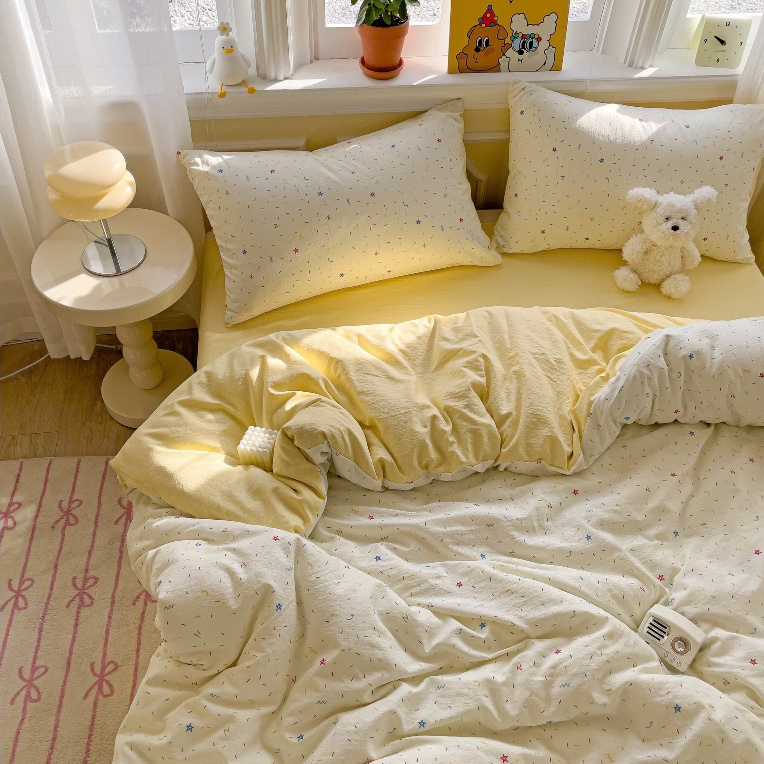 ( Không kèm ruột )Bộ Chăn Ga Cotton Đũi 4 món mềm mát, thoáng khí