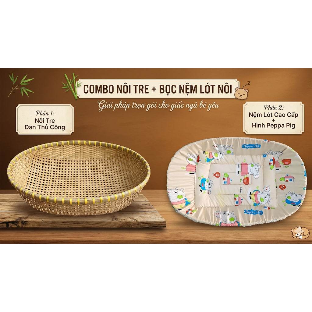 Combo Nôi tre đặt võng cho bé + bọc nôi tre, nôi tre nằm võng cho bé khỏi cong lưng, bé nhanh vào giấc