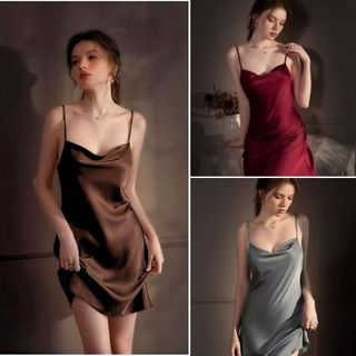 Váy Ngủ Hai Dây Cổ Đổ  Chất Lụa Satin Thương Hiệu Lavia  V68