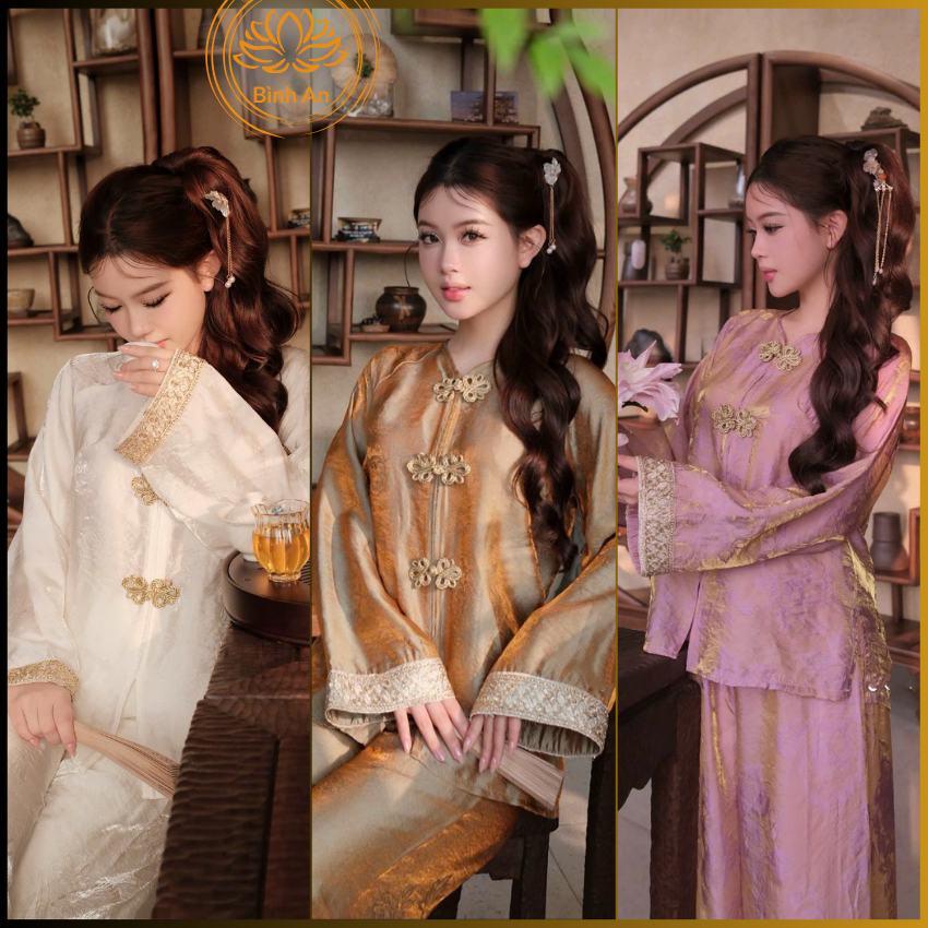 [ Form Suông ] Pháp Phục Tằm Tencel Cổ V Đính Cúc Vặn Nơ Tay Phối Viền  Ren Sang Chảnh - Mã P9