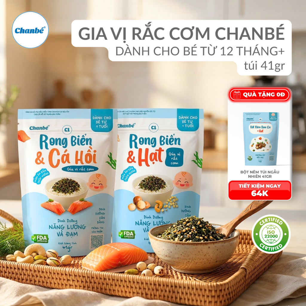 Gia vị rắc cơm rong biển mix cá hồi và rong biển mix các hạt dinh dưỡng Chan Bé 41gr mỗi gói zip