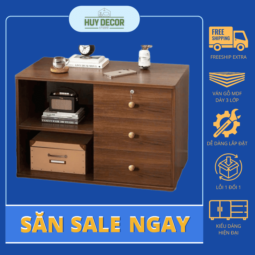 Tủ Đầu Giường Có Khóa Gỗ MDF Phủ Melamine