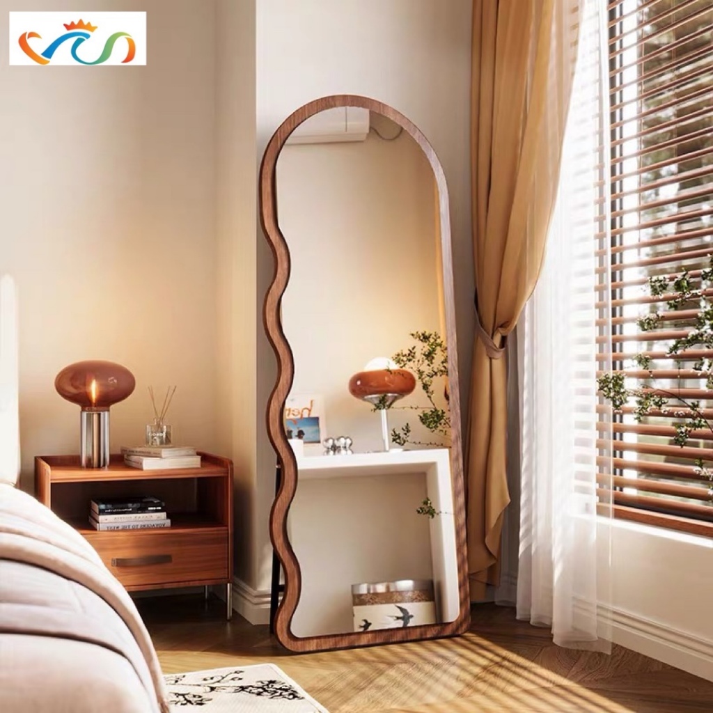 Gương toàn thân khung gỗ màu nâu Hình Sóng Mẫu 2 VUADECOR kích thước 60x160cm