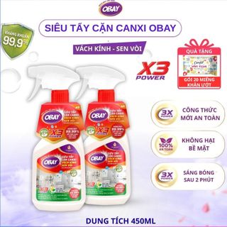 Xịt tẩy cặn canxi Obay 450ml làm sạch cặn vôi cặn canxi vòi sen bồn rửa nhà vệ sinh sáng bóng an toàn