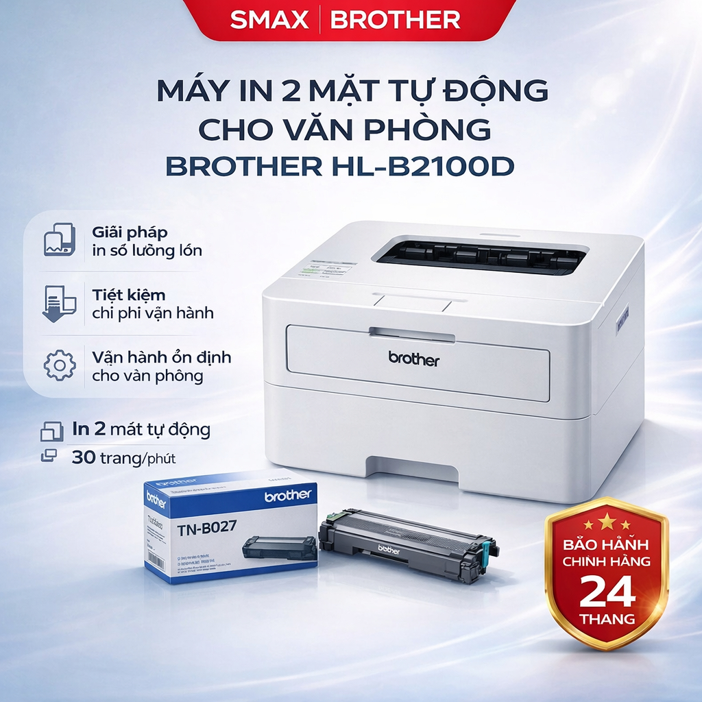 Máy in văn phòng in 2 mặt tiết kiệm, tốc độ cao - Brother HL-B2100D chính hãng