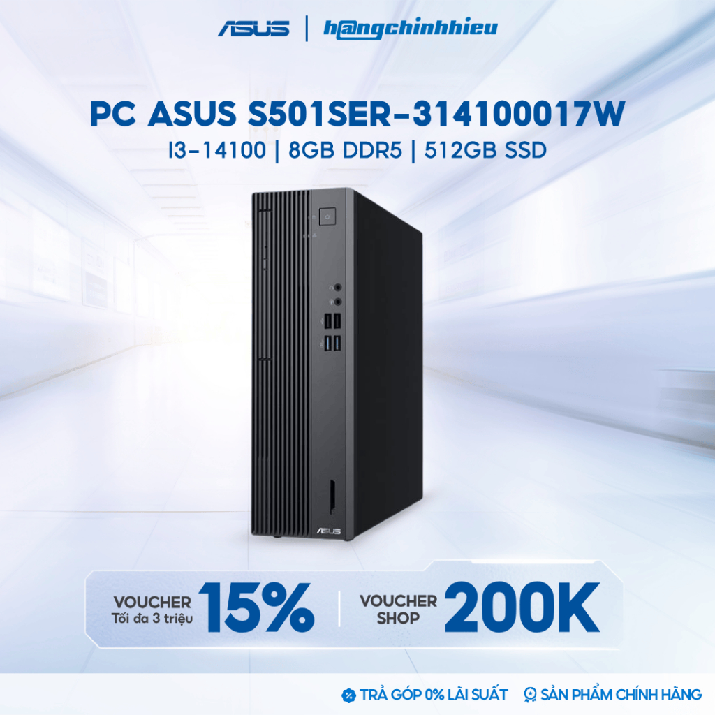 Máy tính để bàn Asus S501SER-314100017W i3-14100; 8GB; 512GB SSD; UMA; ax+BT; KB; M; SFF; Win 11 Hom