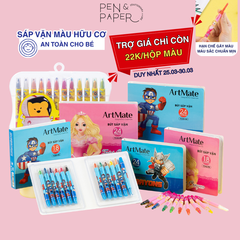 [TRỢ GIÁ] Sáp Vặn Sáp Màu Hữu Cơ CLASSMATE, Bộ 12-24 Màu Hạn Chế Gãy Màu Sắc Chuẩn Mịn Bám Giấy Tốt Phù Hợp Cho Bé