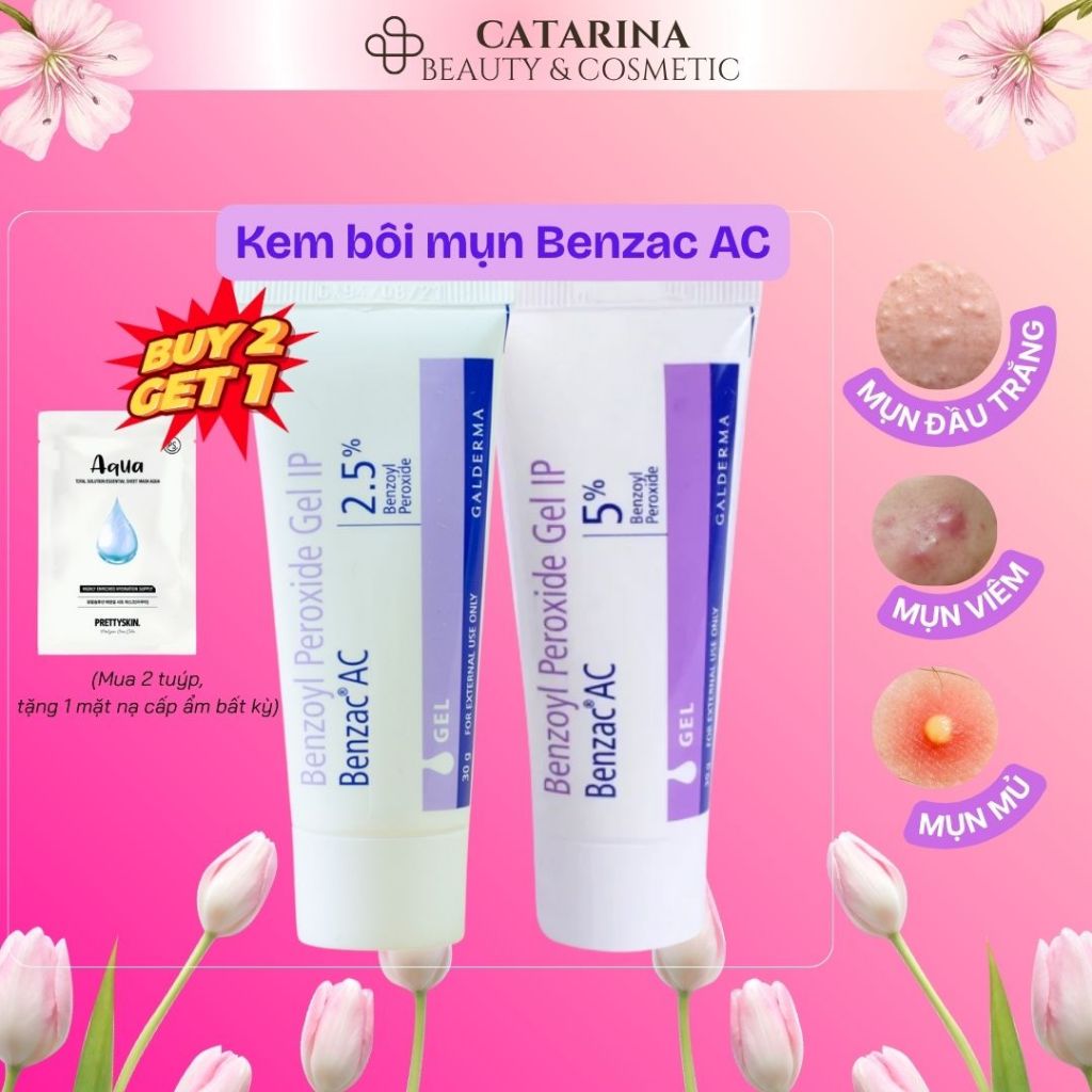 Galderma | Benzac AC | Benzoyl Peroxide 2.5% - 5% Gel 30gram | Hỗ trợ giảm mụn viêm mụn trứng cá