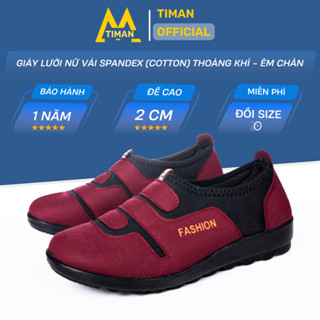 Giày lười nữ trung niên Timanvn DA26 chất liệu vải slip on kiểu mọi đế cao màu trắng bảo hành 1 năm
