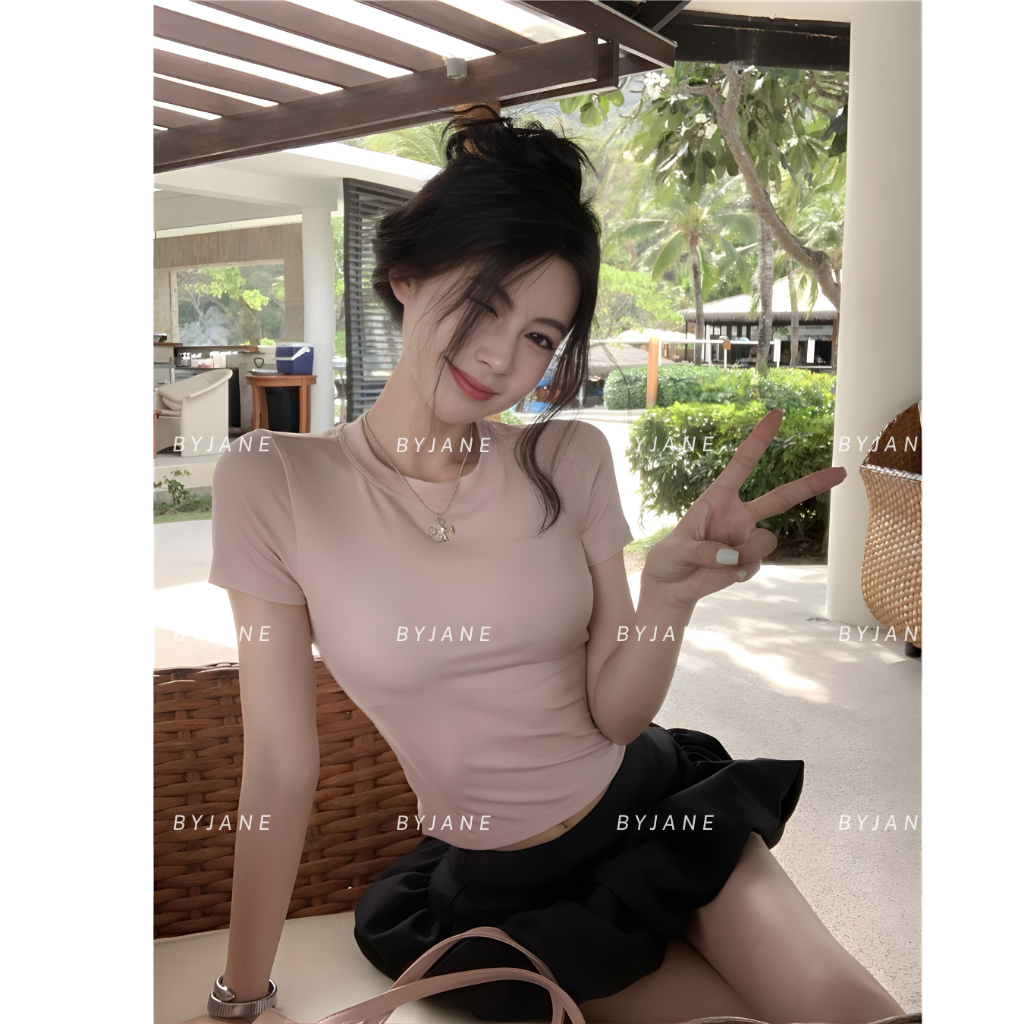 (MỞ BÁN) Áo Thun Cổ Tròn Crotop ôm body chất bozip co dãn 4 chiều trơn BYJANE-379 | BigBuy360 - bigbuy360.vn