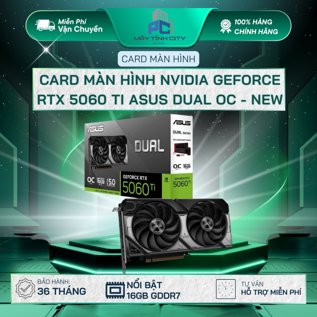 Card màn hình NVIDIA GeForce RTX 5060 Ti ASUS Dual OC | 16GB GDDR7, 4608 CUDA, 550W - NEW