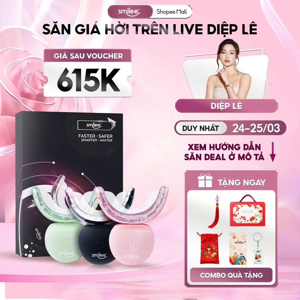 [GIÁ 615K LIVE DIỆP LÊ] Bộ kit trắng răng Smilee Extra tẩy trắng răng tại nhà an toàn hiệu quả nâng 2-6 tone, KOL